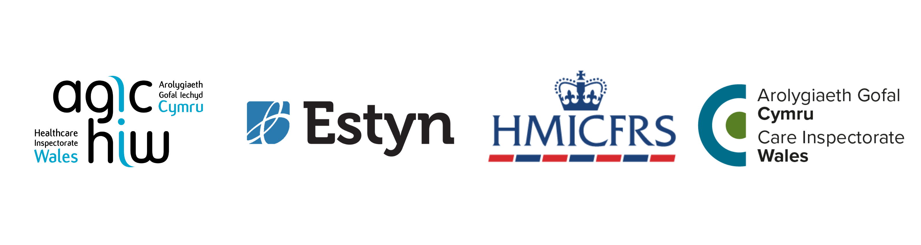 Logos AGIC, Estyn, HMICFRS a AGC