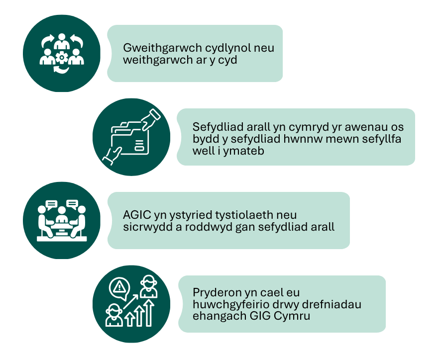 Ffeithlun yn crynhoi cynnwys yr adran.