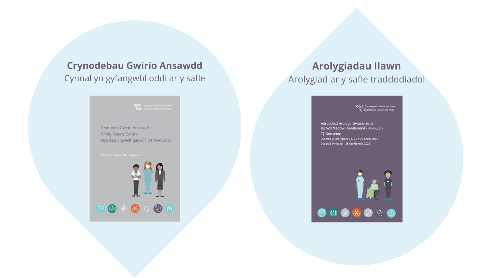 Llun o gloriau Crynodebau'r Gwiriad Ansawdd - a gynhelir yn gyfan gwbl oddi ar y safle ac arolygiadau llawn - archwiliadau traddodiadol ar y safle